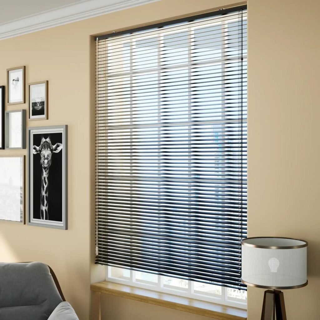 Aluminium venetian blinds in a living room