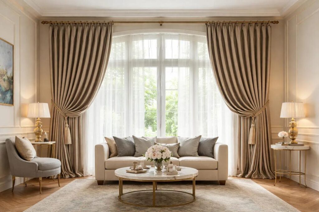 American style curtains project with sheer layer