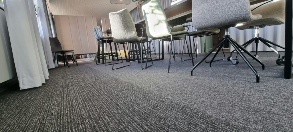 Commercial carpet tiles in an office