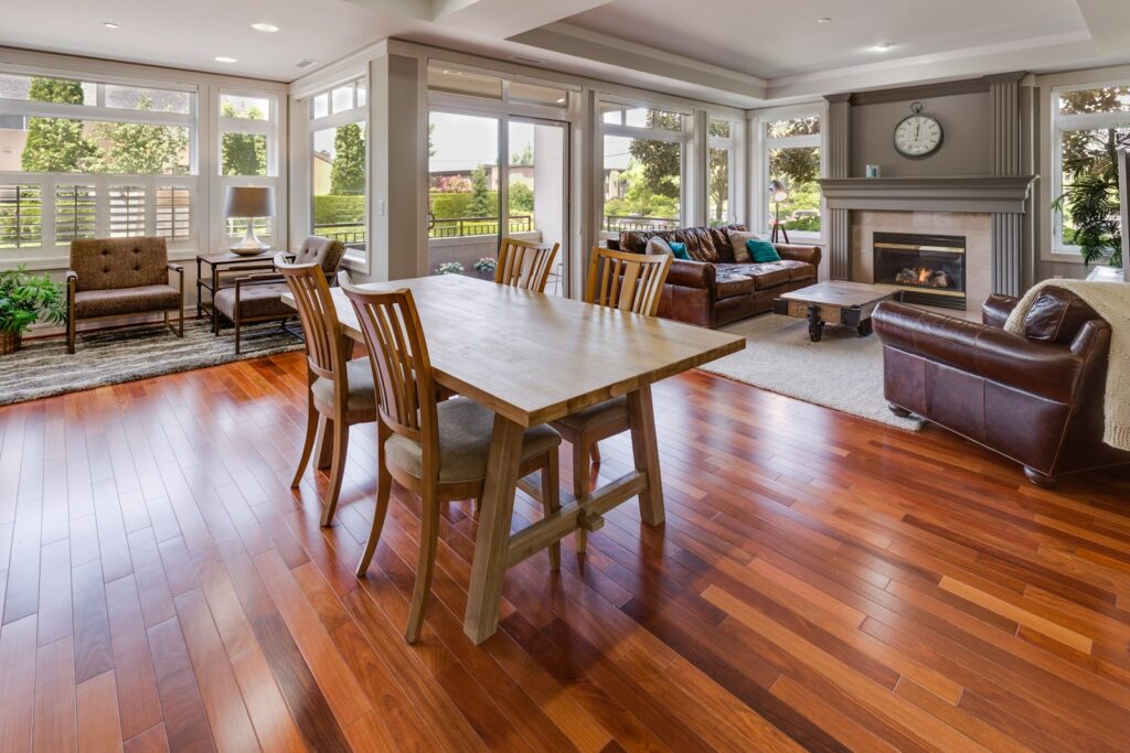Wood-look laminate flooring in a dining room