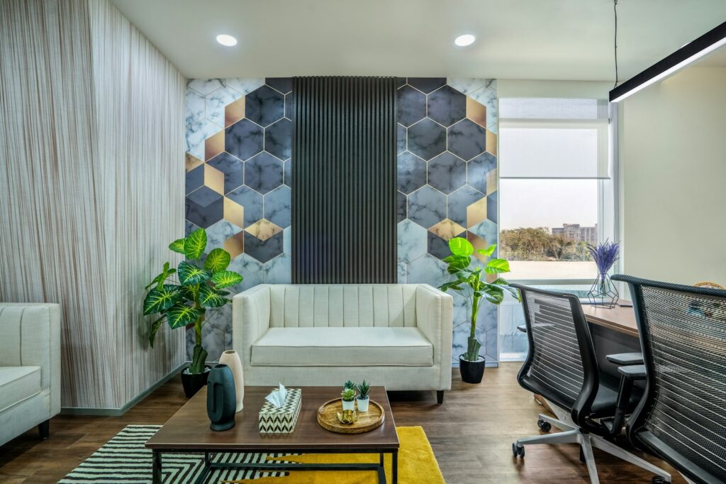 Modern office interior with feature walls
