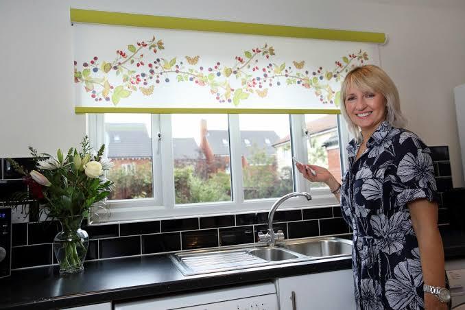 Home Floral printed roller blind in a kitchen