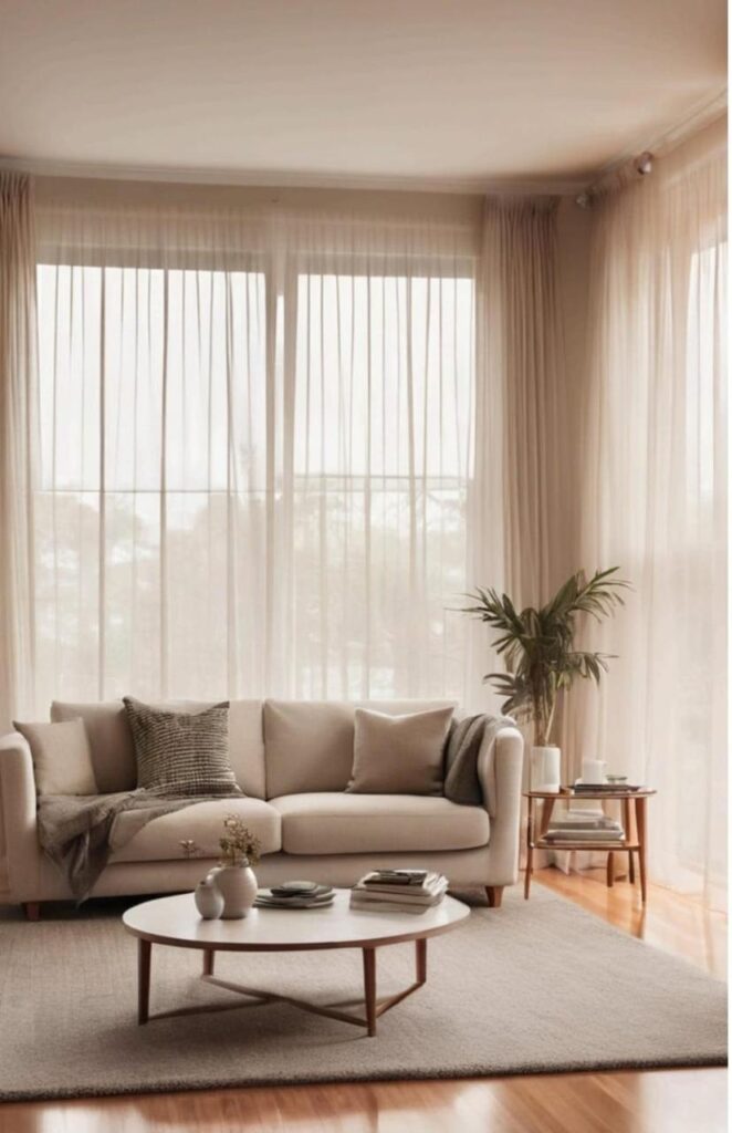 Sheer curtains softening daylight in a living room