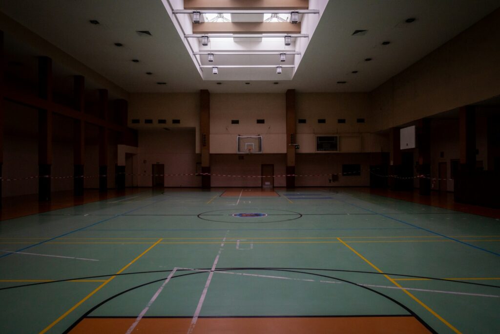 Indoor basketball court with sports flooring