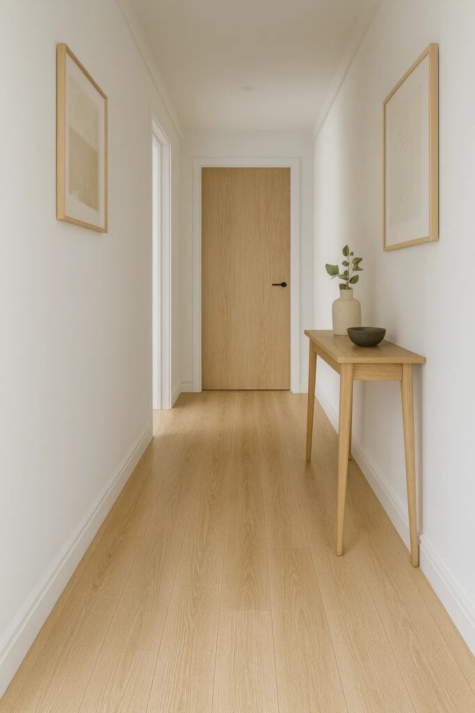 Light oak SPC vinyl plank flooring in a hallway