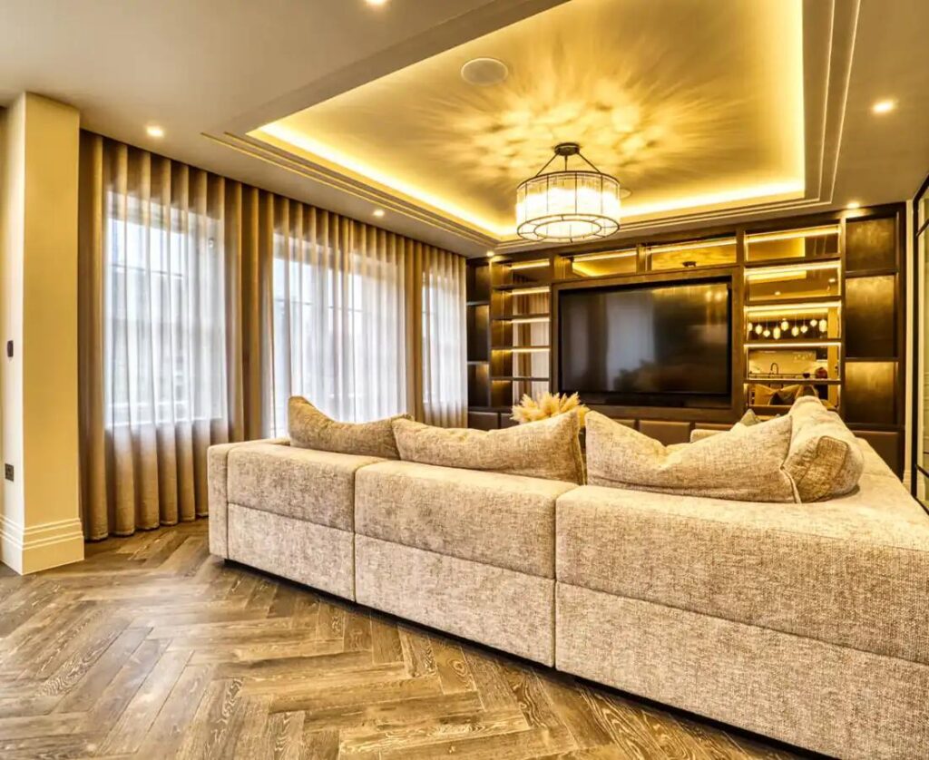Home Custom wave curtains in a Dubai living room